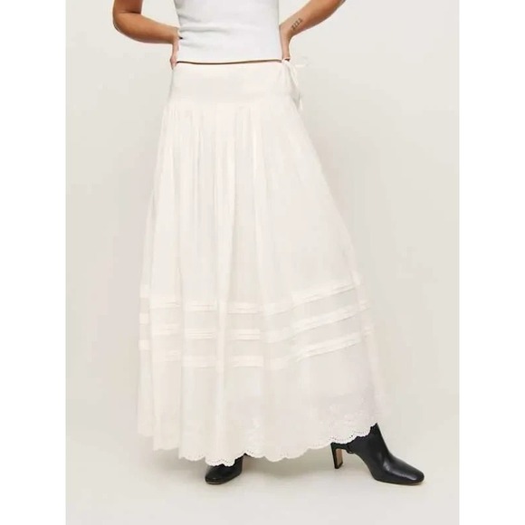 Reformation Dresses & Skirts - Reformation Aura Maxi Skirt Sz S White Eyelet Lace Trim Prairie Coastal Cowgirl